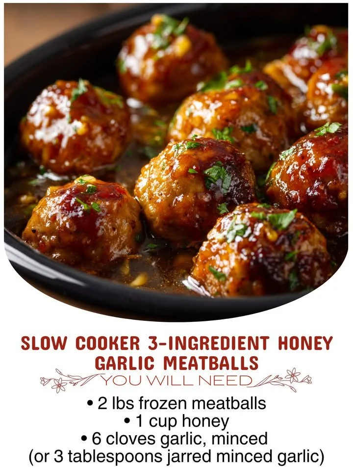 Slow cooker honey garlic meatballs served with sauce on a plate