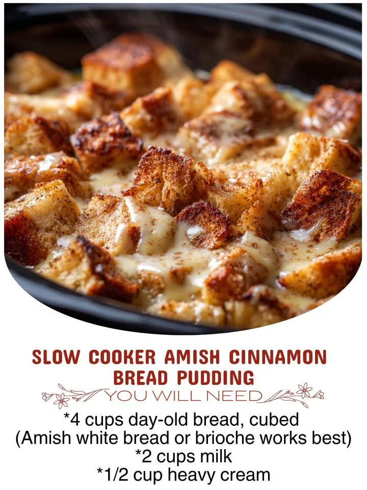 Delicious slow cooker Amish cinnamon bread pudding dessert