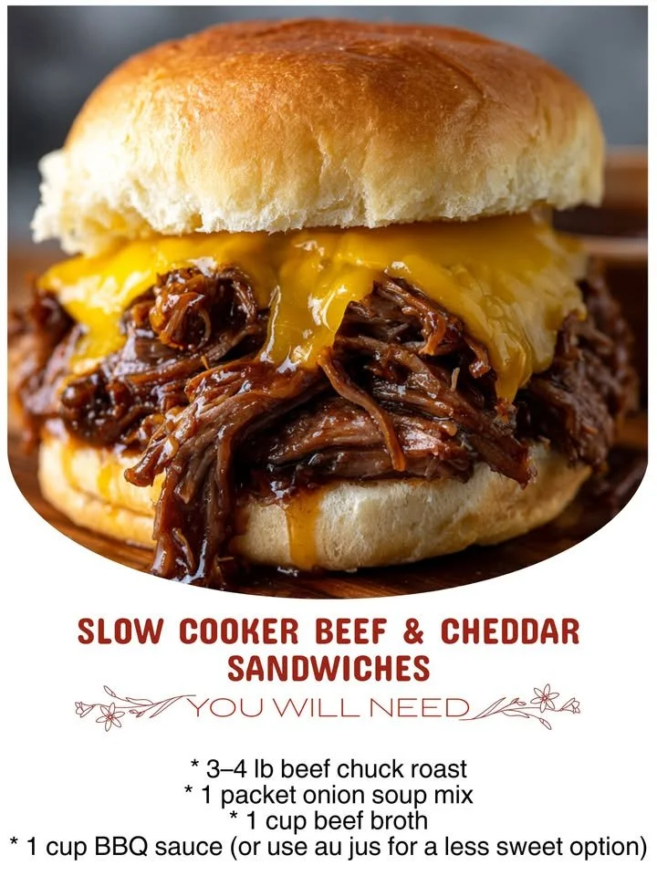 Slow cooker beef and cheddar sandwiches ready to serve