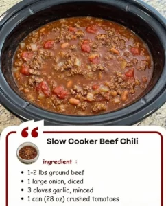 Delicious slow cooker beef chili in a bowl topped with cilantro and cheese.