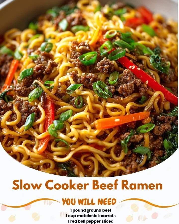 Slow Cooker Beef Ramen Noodles with rich broth and tender beef