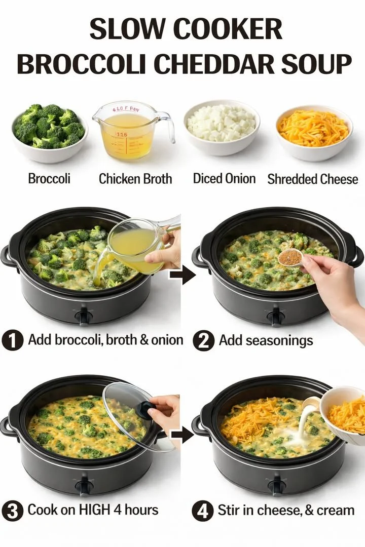 Delicious bowl of slow cooker broccoli cheddar soup topped with cheese.