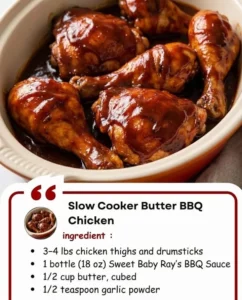 Slow Cooker Butter BBQ Chicken garnished and ready to serve