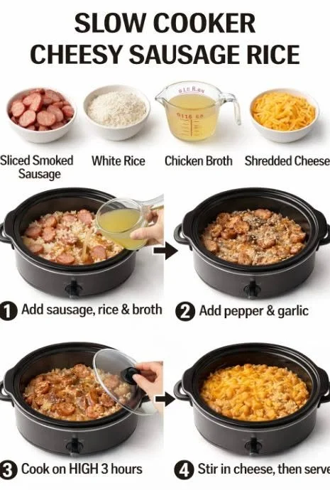 Slow Cooker Cheesy Sausage Rice