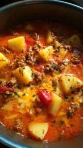 Bowl of Slow Cooker Cheesy Taco Soup garnished with cheese and cilantro