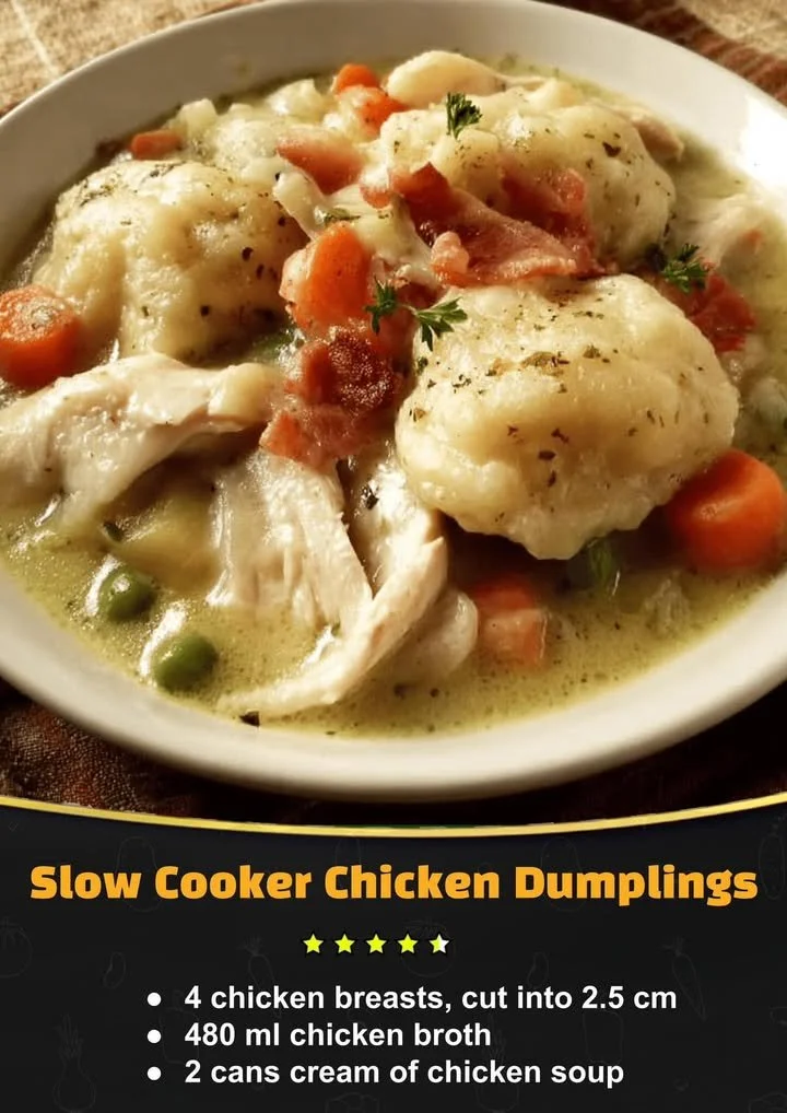 Delicious slow cooker chicken dumplings served in a bowl