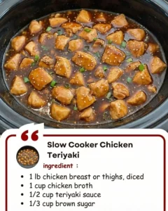 Slow Cooker Chicken Teriyaki served with rice and vegetables