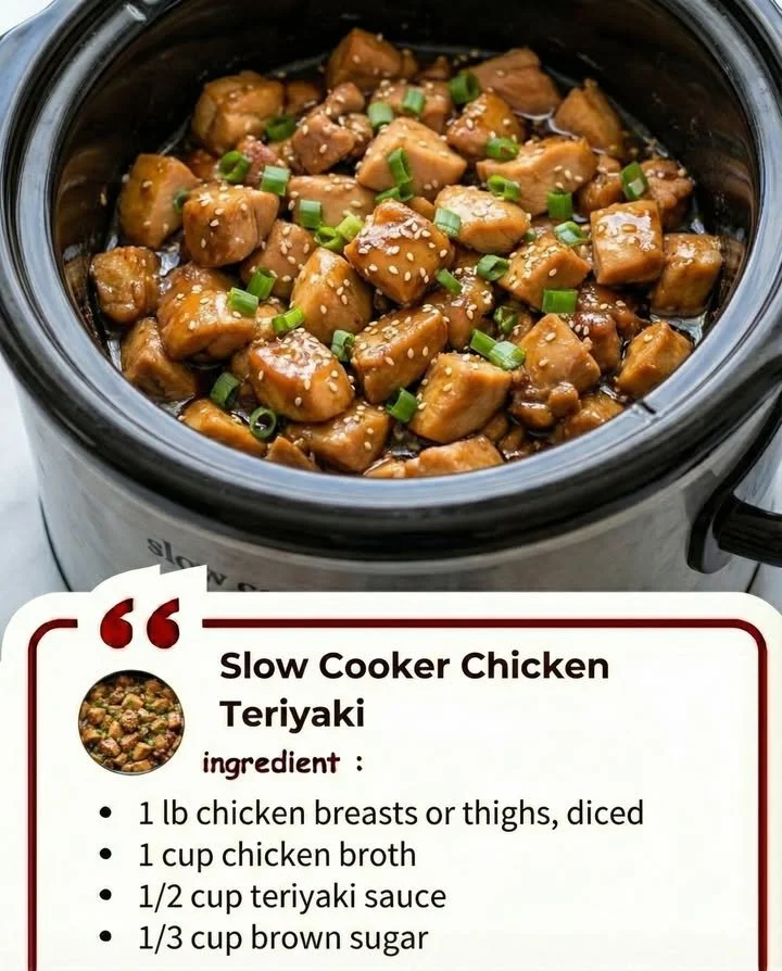 Delicious slow cooker chicken teriyaki served with rice and vegetables