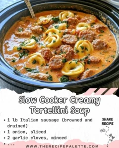 Delicious slow cooker creamy tortellini soup in a bowl