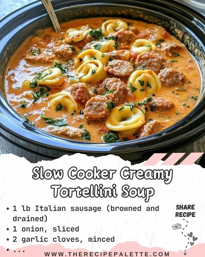 Delicious slow cooker creamy tortellini soup in a bowl