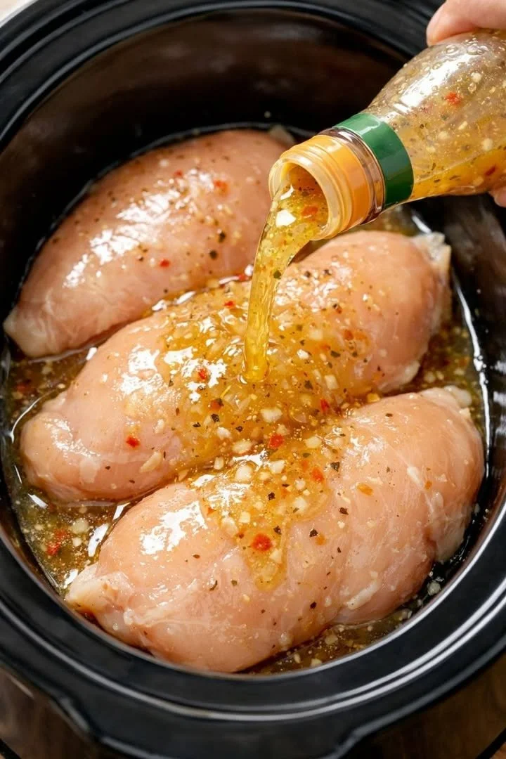 Delicious Slow Cooker Italian Chicken served with herbs and vegetables