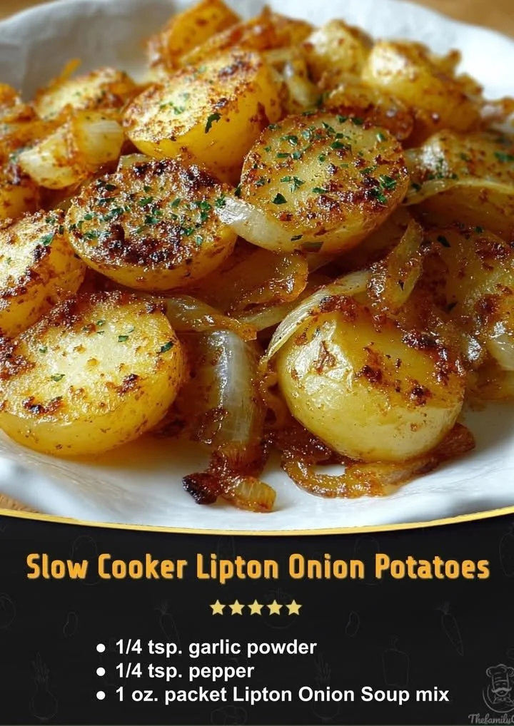 Slow Cooker Lipton Onion Potatoes recipe with flavorful seasoning.