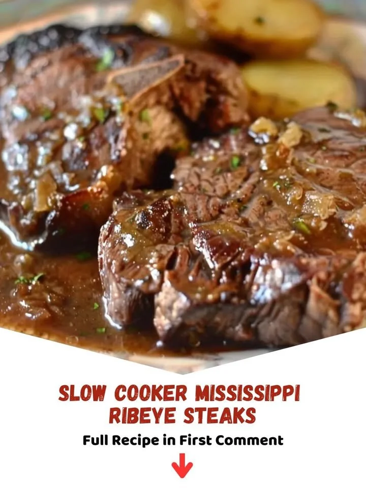 Slow Cooker Mississippi Ribeye Steaks with rich seasoning and tenderness