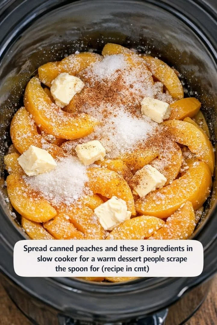 Delicious slow cooker peach dessert ready to be served in a bowl.