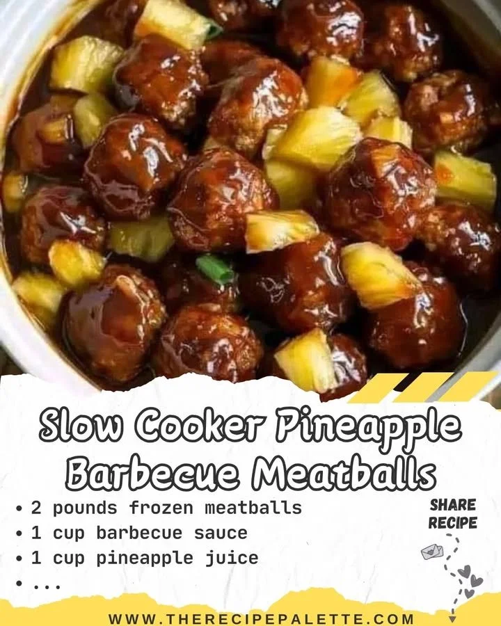 Delicious slow cooker pineapple barbecue meatballs served on a platter
