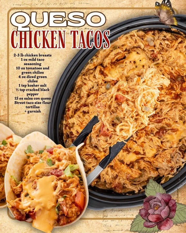 Slow Cooker Queso Chicken Tacos