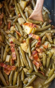 Delicious slow cooker southern green beans served as a side dish