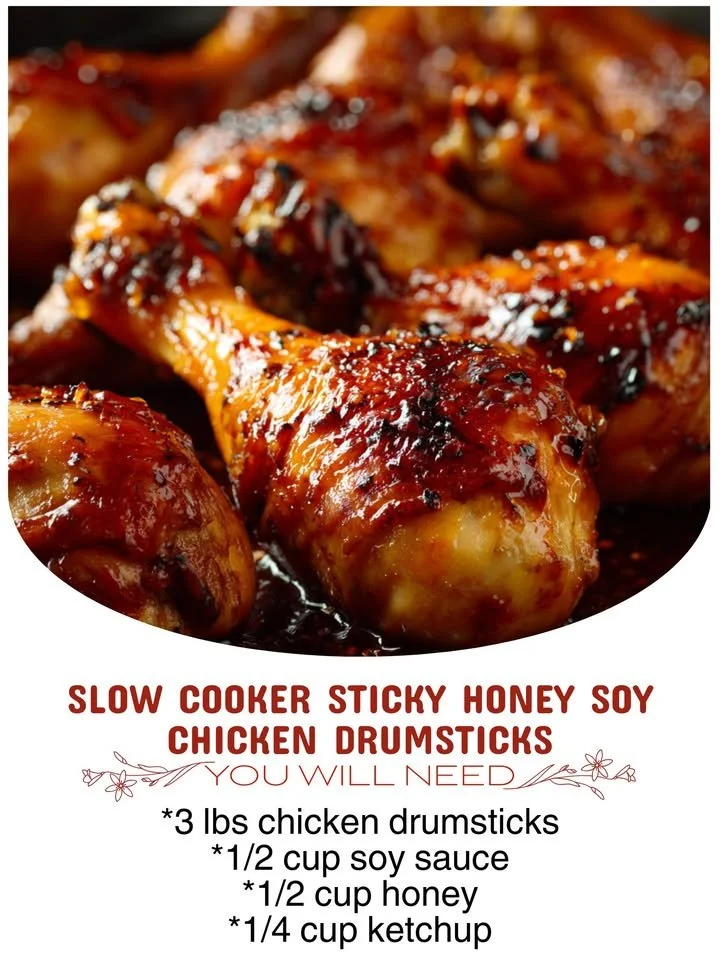 Slow Cooker Sticky Honey Soy Chicken Drumsticks plated with garnish