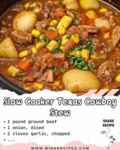 Bowl of Slow Cooker Texas Cowboy Stew with vegetables and beef