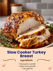 Slow cooker turkey breast with herbs and spices ready to serve.