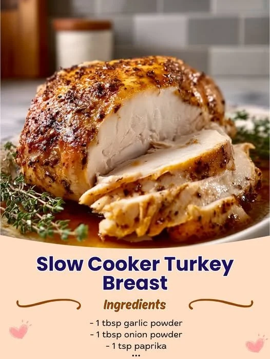 Slow cooker turkey breast with herbs and spices ready to serve.