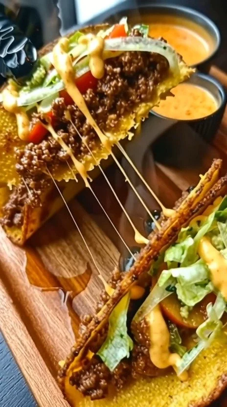 Smashed Cowboy Butter Beef Burger Tacos with Spicy Dipping Sauce