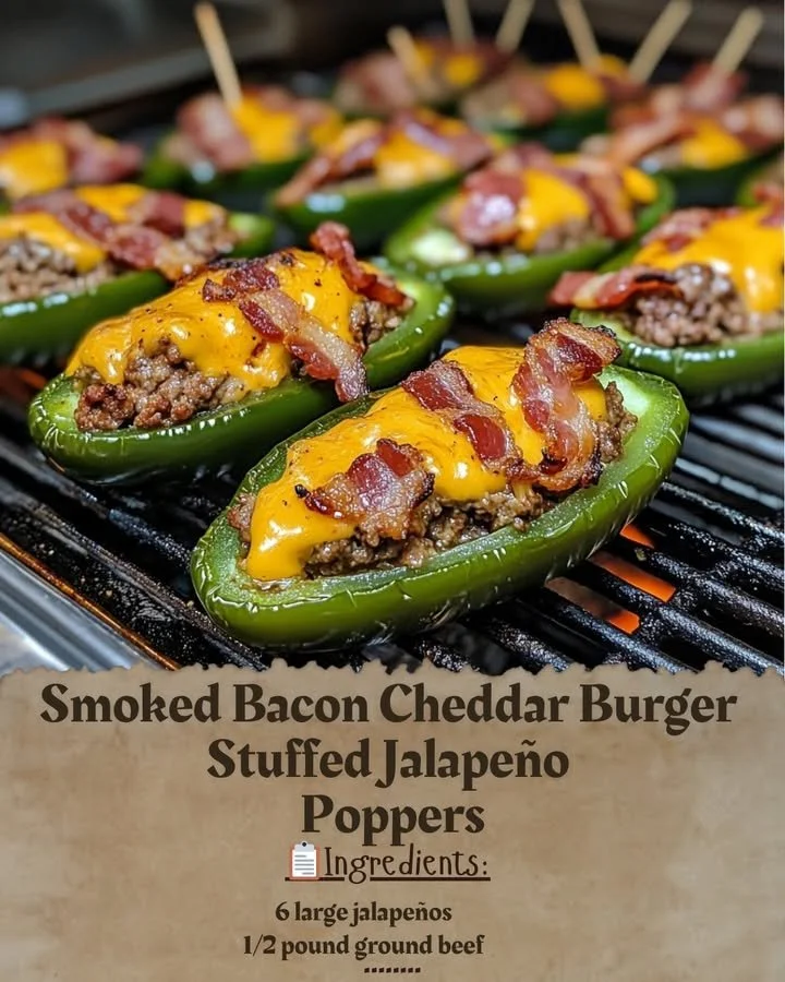Smoked bacon cheddar burger jalapeño poppers ready for serving