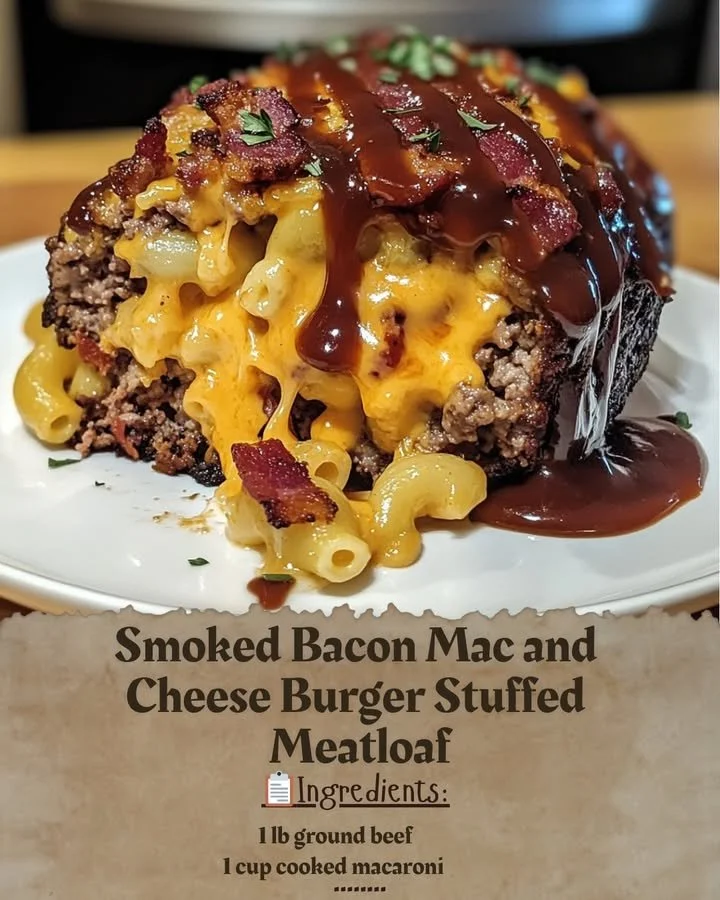 Smoked Bacon Mac and Cheese Burger Stuffed Meatloaf