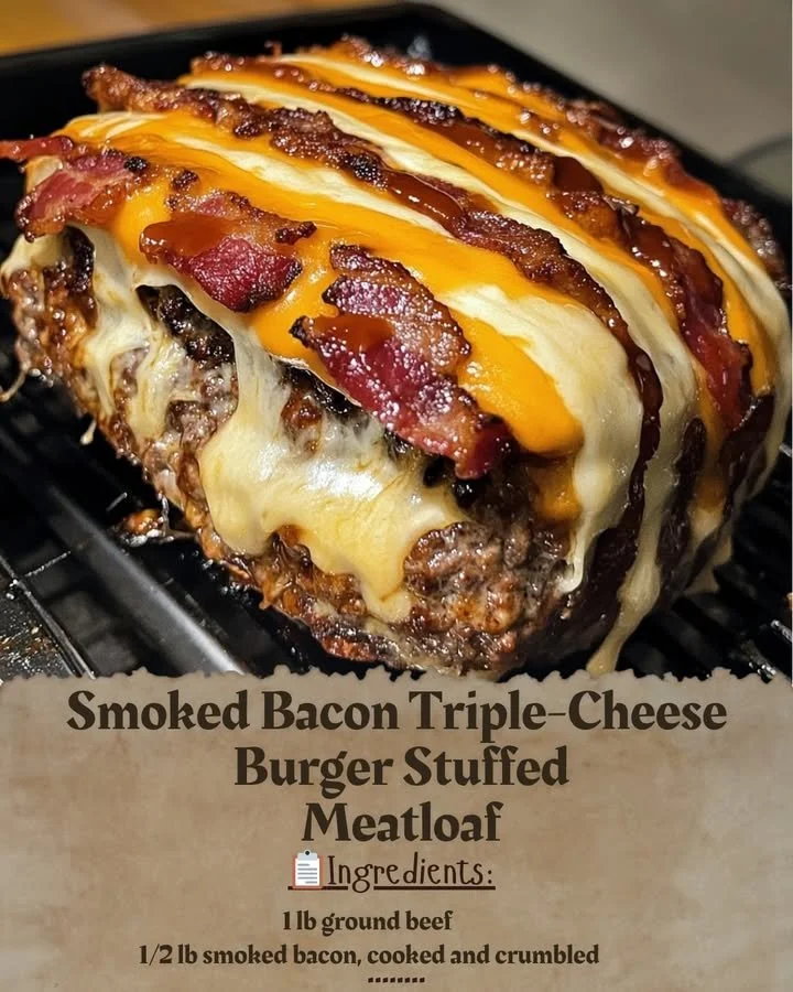 Smoked Bacon Triple-Cheese Burger Stuffed Meatloaf