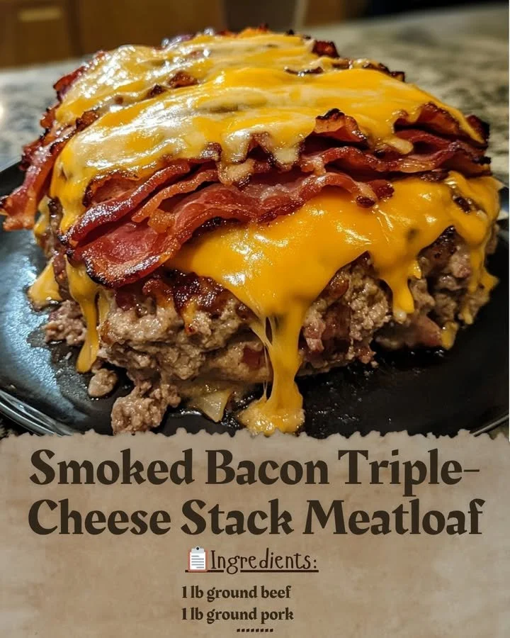 Smoked Bacon Triple-Cheese Stack Meatloaf served with side dishes