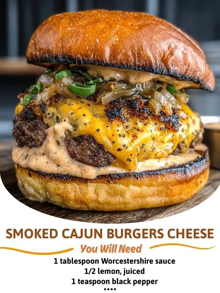 Delicious Smoked Cajun Burgers on a grill, showcasing their smoky and spicy flavors.