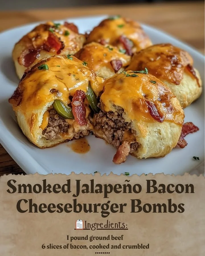 Smoked Jalapeño Bacon Cheeseburger Bombs on a wooden platter