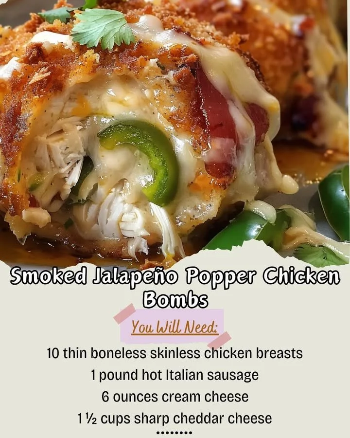 Smoked jalapeño popper chicken bombs on a grill platter
