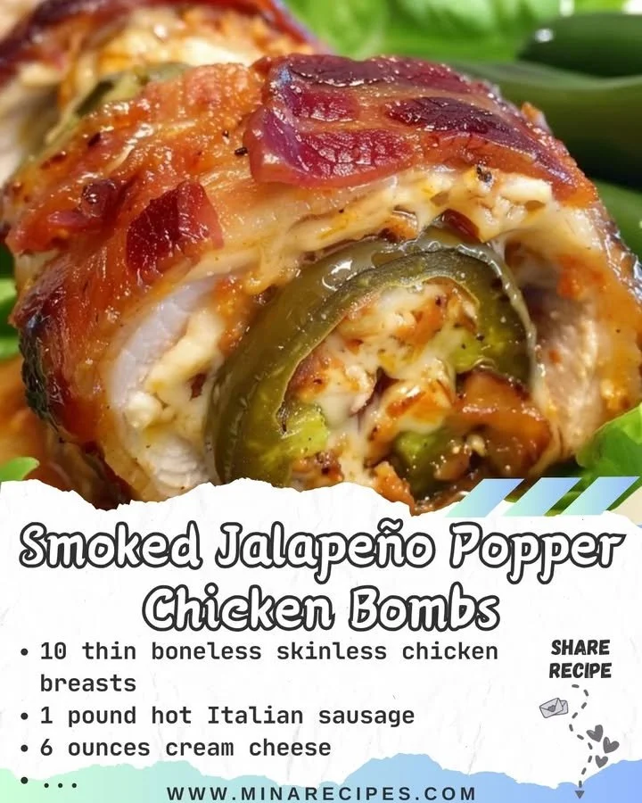 Smoked jalapeño popper chicken bombs on a grilling tray, ready to serve.