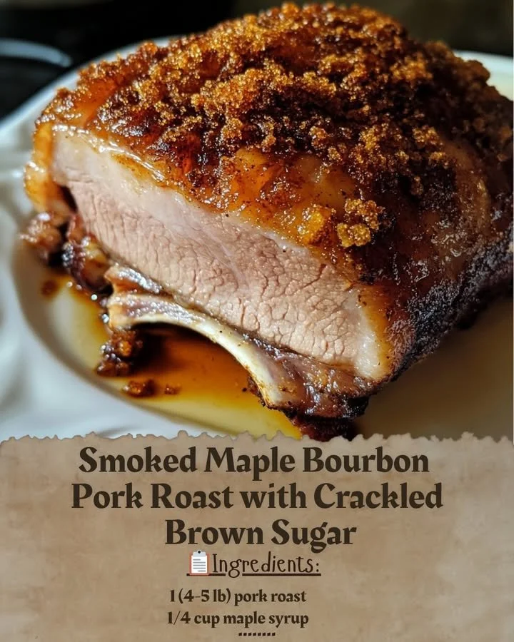 Smoked Maple Bourbon Pork Roast topped with Crackled Brown Sugar