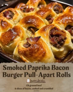 Smoked paprika bacon burger pull-apart rolls on a wooden serving board