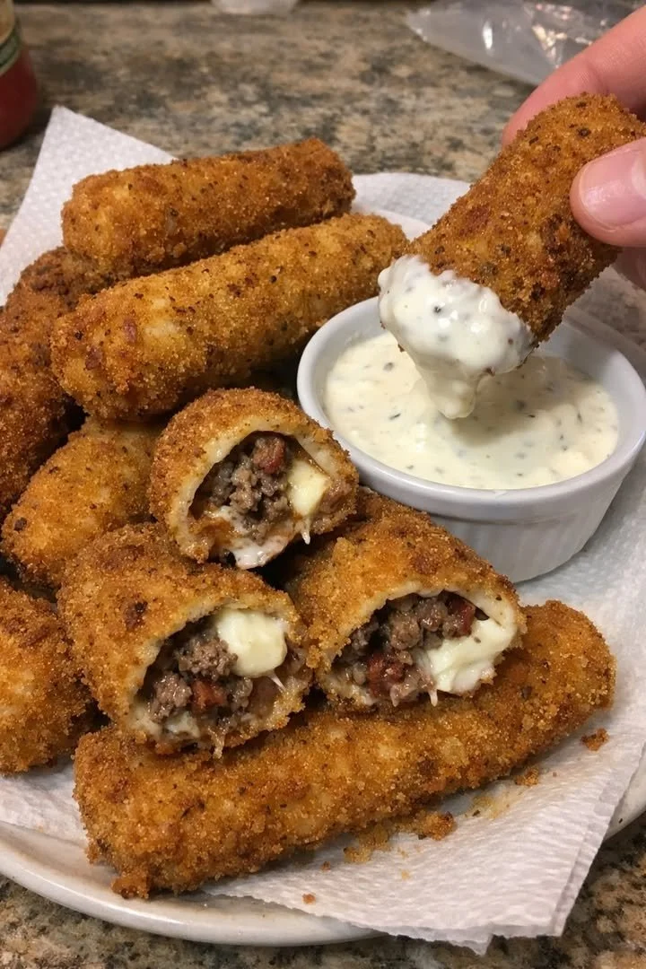 Cheesy mozzarella sticks stuffed with Smoky Bacon Ranch Burger filling