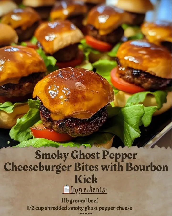 Smoky ghost pepper cheeseburger bites with bourbon sauce served on a plate