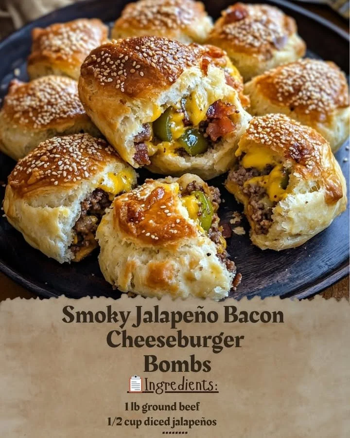 Delicious smoky Jalapeño Bacon Cheeseburger Bombs ready to serve.