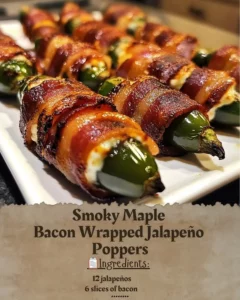Smoky maple bacon wrapped jalapeño poppers on a serving platter