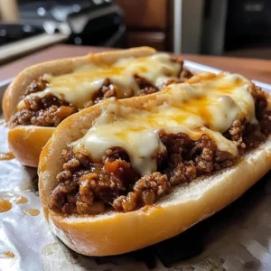 Smoky Sloppy Joe served with melted provolone cheese on toasted bread