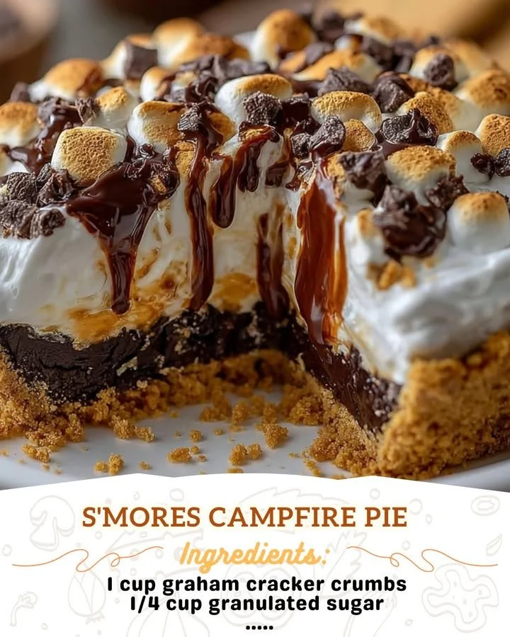 Delicious S'mores Campfire Pie made with chocolate, marshmallows, and graham crackers