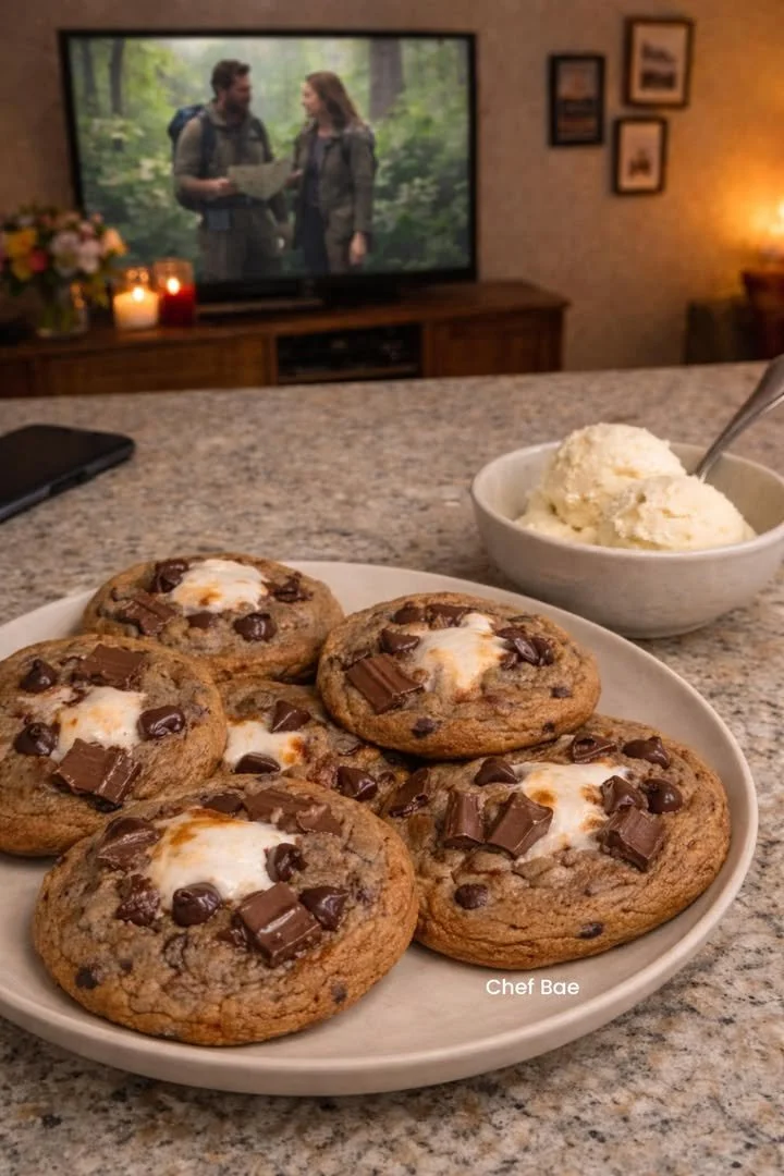 Delicious homemade S'mores Cookies with chocolate, marshmallows, and graham crackers.
