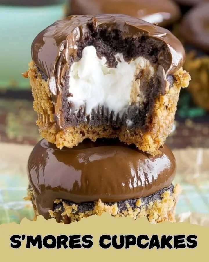 Delicious S'mores Cupcakes topped with chocolate and marshmallow fluff.