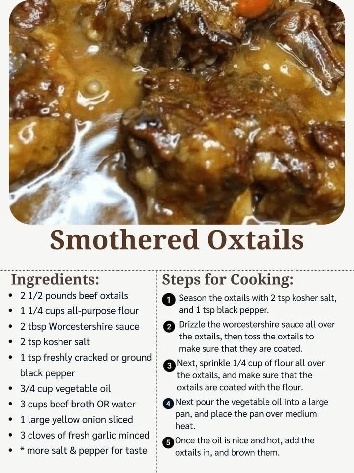 Delicious smothered oxtails served with gravy and vegetables