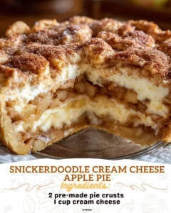 Delicious snickerdoodle cream cheese apple pie with a golden crust and spiced filling