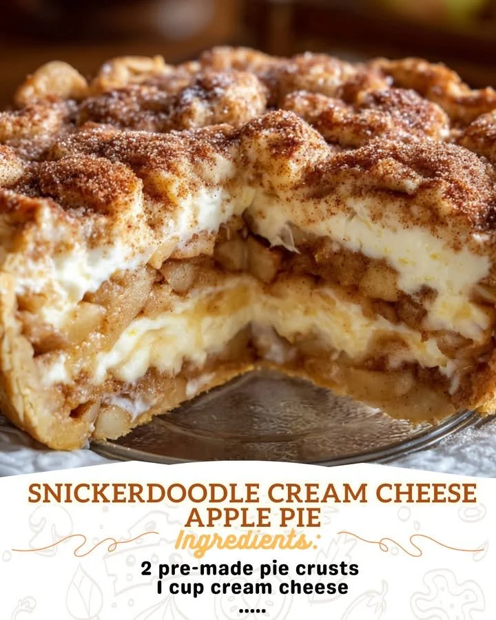 Snickerdoodle cream cheese apple pie slice on a plate with cinnamon