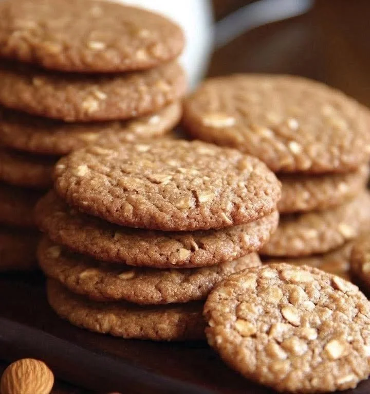 Delicious soft almond butter cookies on a plate, freshly baked and golden brown.