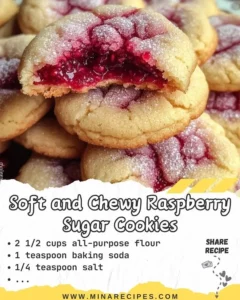 Freshly baked soft and chewy raspberry sugar cookies on a plate