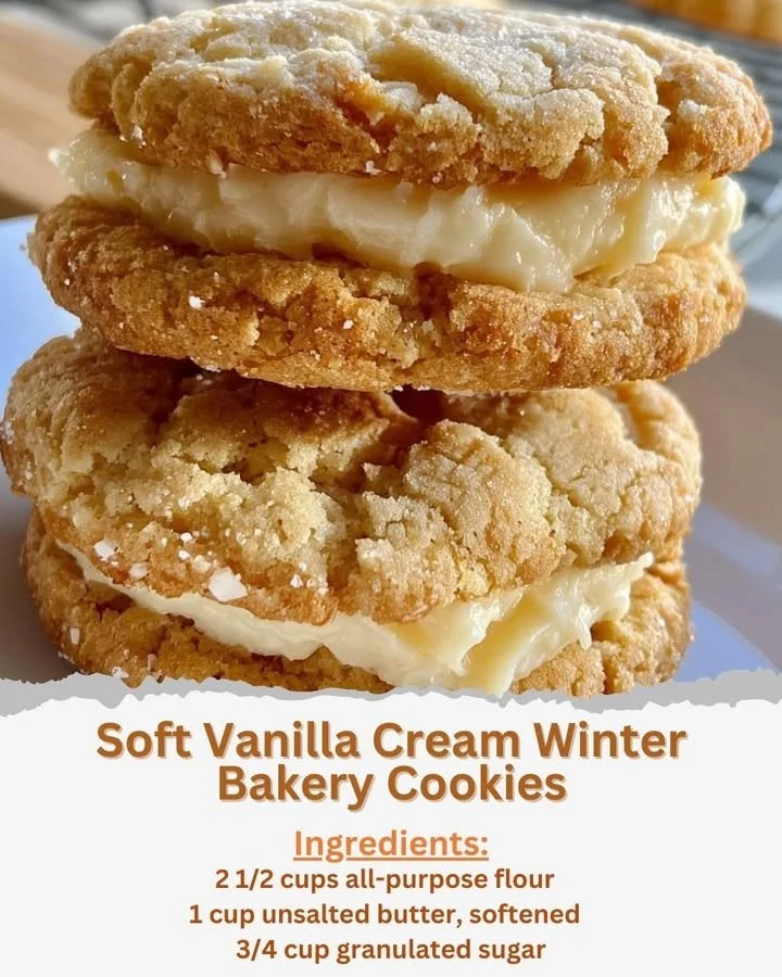 Soft vanilla cream cookies on a rustic plate for winter baking